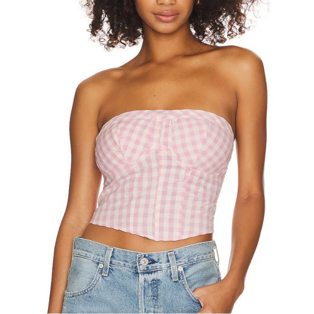 Free People Leilani Tube Top in Pink Gingham NWT